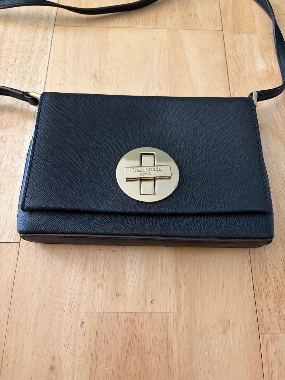 kate spade Black Crossbody with Gold Disc Turnlock